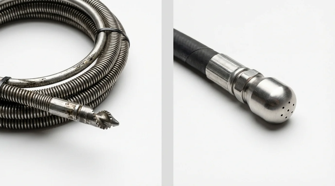 Drain snake cable and hydro jetting nozzle used for drain cleaning in Coal City, IL
