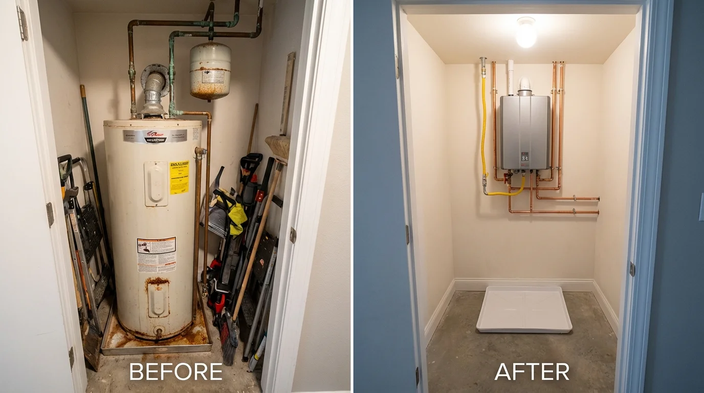 Tank water heater versus wall-mounted tankless unit comparison for Coal City, IL homeowners