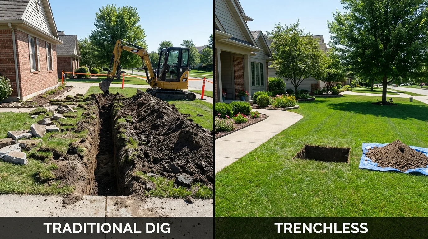 Trenchless sewer repair with minimal yard damage versus traditional excavation in Coal City, IL